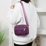 Quilted Crossbody Bags for Women - Oxford Cloth Multi-Layer Shoulder Handbag with Wide Strap -Casual Embroidery Business Bag