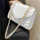 Quilted Pattern Flap Chain Square Bag