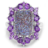 5.97 Carat Genuine Drusy Quartz and Amethyst .925 Sterling Silver Ring
