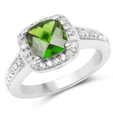 1.67 Carat Genuine Chrome Diopside & White Topaz .925 Sterling Silver Ring