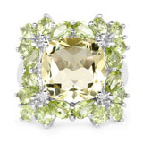 9.38 Carat Genuine Lemon Quartz & Peridot .925 Sterling Silver Ring