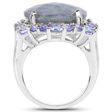 13.99 Carat Genuine Labradorite and Tanzanite .925 Sterling Silver Ring