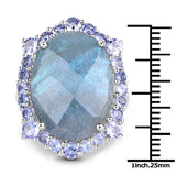 13.99 Carat Genuine Labradorite and Tanzanite .925 Sterling Silver Ring