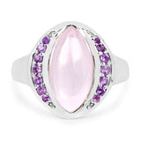 3.57 Carat Genuine Rose Quartz And Amethyst .925 Sterling Silver Ring