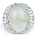 11.50 Carat Genuine Prehnite And White Topaz .925 Sterling Silver Ring