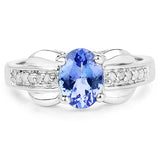 1.27 Carat Genuine Tanzanite and White Diamond .925 Sterling Silver Ring