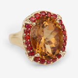 9.38 Carat Genuine Citrine and Orange Sapphire .925 Sterling Silver Ring