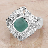 "2.57 Carat Genuine Emerald, White Topaz and White Diamond .925 Sterling Silver Ring
