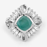 "2.57 Carat Genuine Emerald, White Topaz and White Diamond .925 Sterling Silver Ring