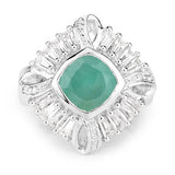 "2.57 Carat Genuine Emerald, White Topaz and White Diamond .925 Sterling Silver Ring