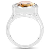 5.05 Carat Genuine Citrine and White Diamond .925 Sterling Silver Ring