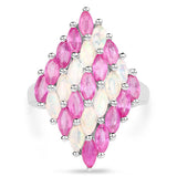 2.95 Carat Genuine Ethiopian Opal and Ruby .925 Sterling Silver Ring