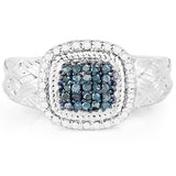 0.28 Carat Genuine Blue Diamond and White Diamond .925 Sterling Silver Ring
