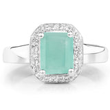1.73 Carat Genuine Emerald & White Topaz .925 Sterling Silver Ring