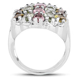 6.74 Carat Genuine Brown Tourmaline, Pink Tourmaline & Green Tourmaline .925 Sterling Silver Ring