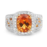 3.71 Carat Genuine Citrine and White Topaz .925 Sterling Silver Ring