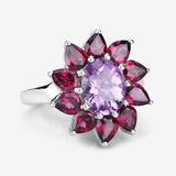 5.65 Carat Genuine Amethyst and Rhodolite .925 Sterling Silver Ring