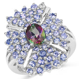 2.86 Carat Genuine Mystic Topaz and Tanzanite .925 Sterling Silver Ring