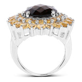 8.56 Carat Genuine Smoky Quartz & Citrine .925 Sterling Silver Ring