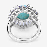 6.10 Carat Genuine Larimar and Tanzanite .925 Sterling Silver Ring