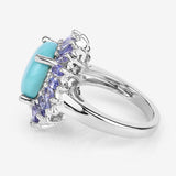 6.10 Carat Genuine Larimar and Tanzanite .925 Sterling Silver Ring