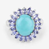 6.10 Carat Genuine Larimar and Tanzanite .925 Sterling Silver Ring