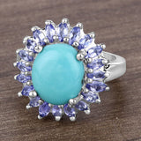 6.10 Carat Genuine Larimar and Tanzanite .925 Sterling Silver Ring