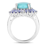 6.10 Carat Genuine Larimar and Tanzanite .925 Sterling Silver Ring