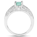 1.22 Carat Genuine Emerald and White Topaz .925 Sterling Silver Ring