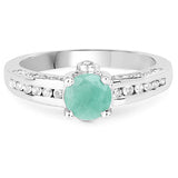 1.22 Carat Genuine Emerald and White Topaz .925 Sterling Silver Ring