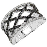 0.92 Carat Genuine Black Diamond & White Diamond .925 Sterling Silver Ring