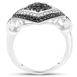 0.56 Carat Genuine White Diamond and Black Diamond .925 Sterling Silver Ring