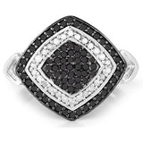 0.56 Carat Genuine White Diamond and Black Diamond .925 Sterling Silver Ring