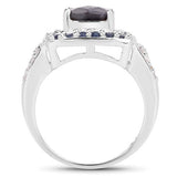 "3.58 Carat Genuine Labradorite, Blue Sapphire and White Topaz .925 Sterling Silver Ring