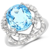 7.32 Carat Genuine Swiss Blue Topaz & White Topaz .925 Sterling Silver Ring