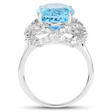 7.32 Carat Genuine Swiss Blue Topaz & White Topaz .925 Sterling Silver Ring