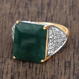 8.70 Carat Dyed Emerald and White Topaz .925 Sterling Silver Ring