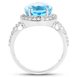 6.03 Carat Genuine Swiss Blue Topaz & White Topaz .925 Sterling Silver Ring