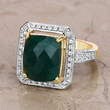 5.18 Carat Dyed Emerald and White Topaz .925 Sterling Silver Ring