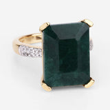 7.64 Carat Dyed Emerald and White Diamond .925 Sterling Silver Ring