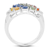 2.05 Carat Genuine Multi Sapphire .925 Sterling Silver Ring