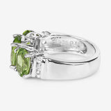 4.14 Carat Genuine Peridot and White Topaz .925 Sterling Silver Ring