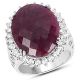 19.12 Carat Genuine Ruby and White Topaz .925 Sterling Silver Ring