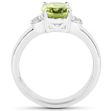 1.76 Carat Genuine Peridot and White Zircon .925 Sterling Silver Ring