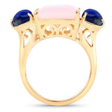 12.18 Carat Genuine Pink Opal and Lapis .925 Sterling Silver Ring