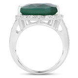 13.05 Carat Dyed Emerald and White Topaz .925 Sterling Silver Ring