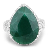 13.05 Carat Dyed Emerald and White Topaz .925 Sterling Silver Ring
