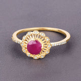 0.68 Carat Genuine Ruby and White Diamond 14K Yellow Gold Ring