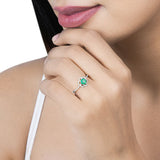 0.55 Carat Genuine Zambian Emerald and White Diamond 14K White Gold Ring