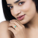 0.55 Carat Genuine Zambian Emerald and White Diamond 14K White Gold Ring